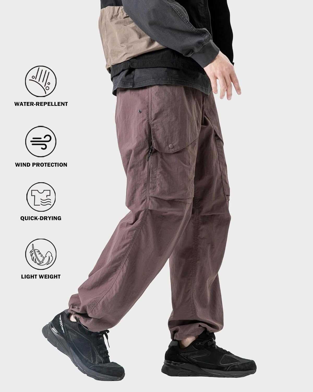 Parachute Cargo Pants Men Women–Lightweight&Fleece Lined Quick Dry Joggers Drawstring Tactical Pants for Hiking
