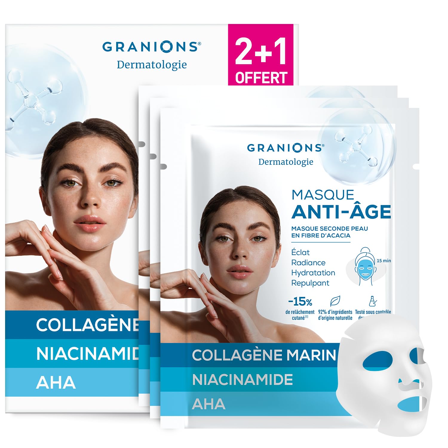 Image secondaire de Masque COLLAGENE Anti Age - GRANIONS Collagène N°1 en Pharmacies - Masque Visage - Collagene et Acide Hyaluronique - Masque Coll