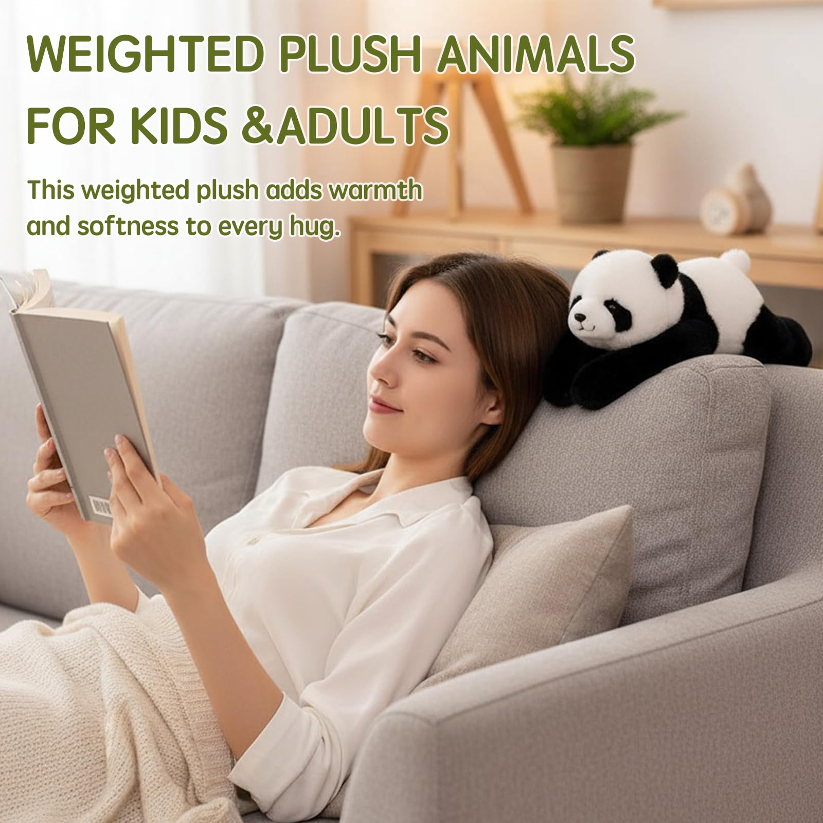 Weighted Plush Animals for Kids & Adults - Panda Teddy Bear Dinosaur Stuffed Toys, Hugging Pillow for Anxiety Relief & Sleep Support (Panda, 65cm) - 5