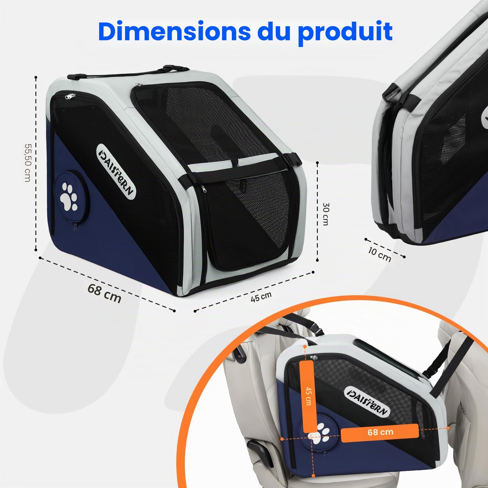 Cage de Transport Chien Pliable pour Voiture, Caisse de Voyage Souple pour Petits et Moyens Chiens, Cadre Métal Robuste, Fenêtres Maille Respirantes, Pliage Rapide, Bleu