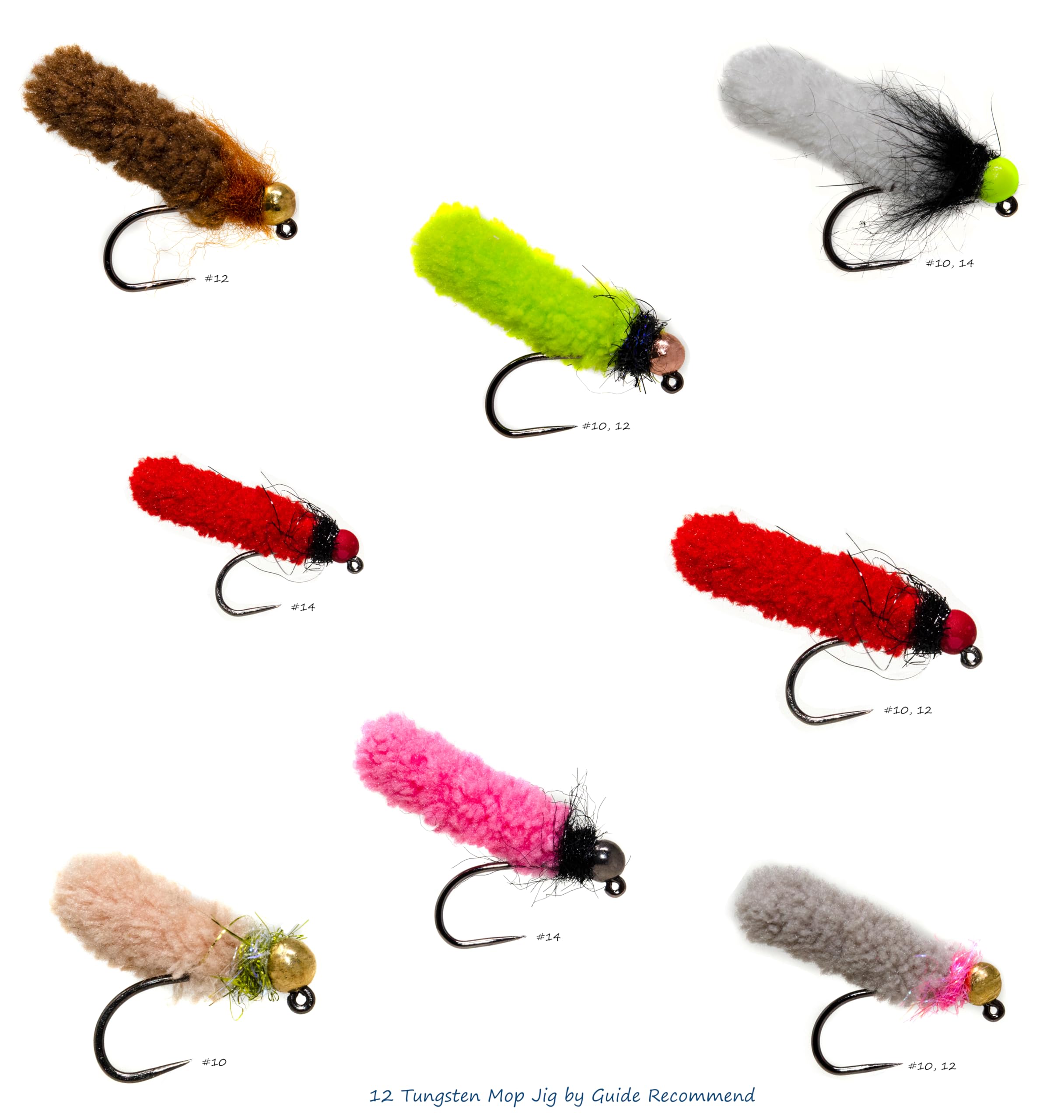 12 Guide Recommended Tungsten Beadhead Mop Flies Assortment | Mop Jig Tungsten Bead and Barbed Hooks | Fly Fishing Flies for Trout Size #10, #12, #14