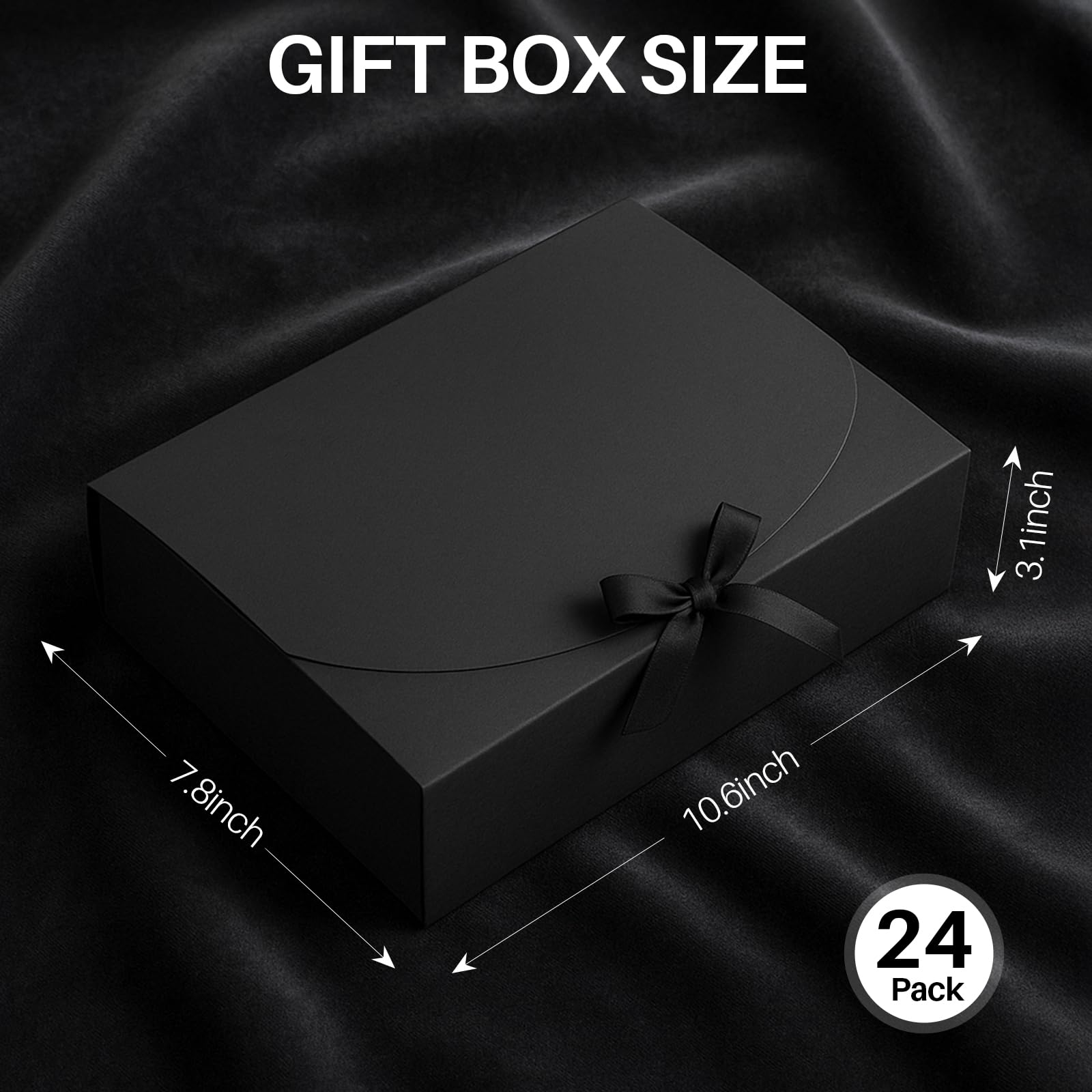Confezione da 24 scatole regalo con coperchio, 26 x 20 x 8 cm, scatole regalo di lusso nere con nastro, per matrimoni, imballaggi, regali, compleanni (nero)