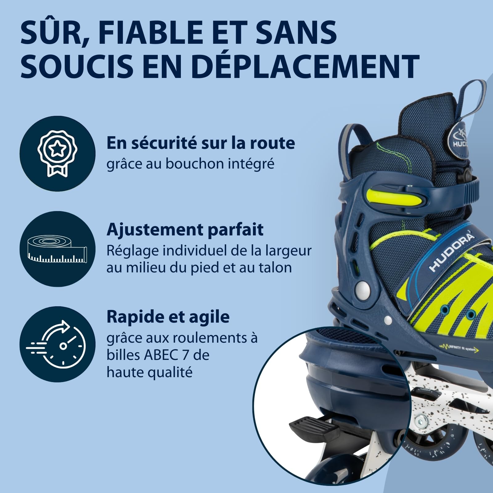 HUDORA Inline Skates Comfort - Inline Skates for Children and Teenagers in Various Sizes - Roller Skates up to 6 Sizes Adjustable in Width and Length - Breathable Leisure Inline Skates