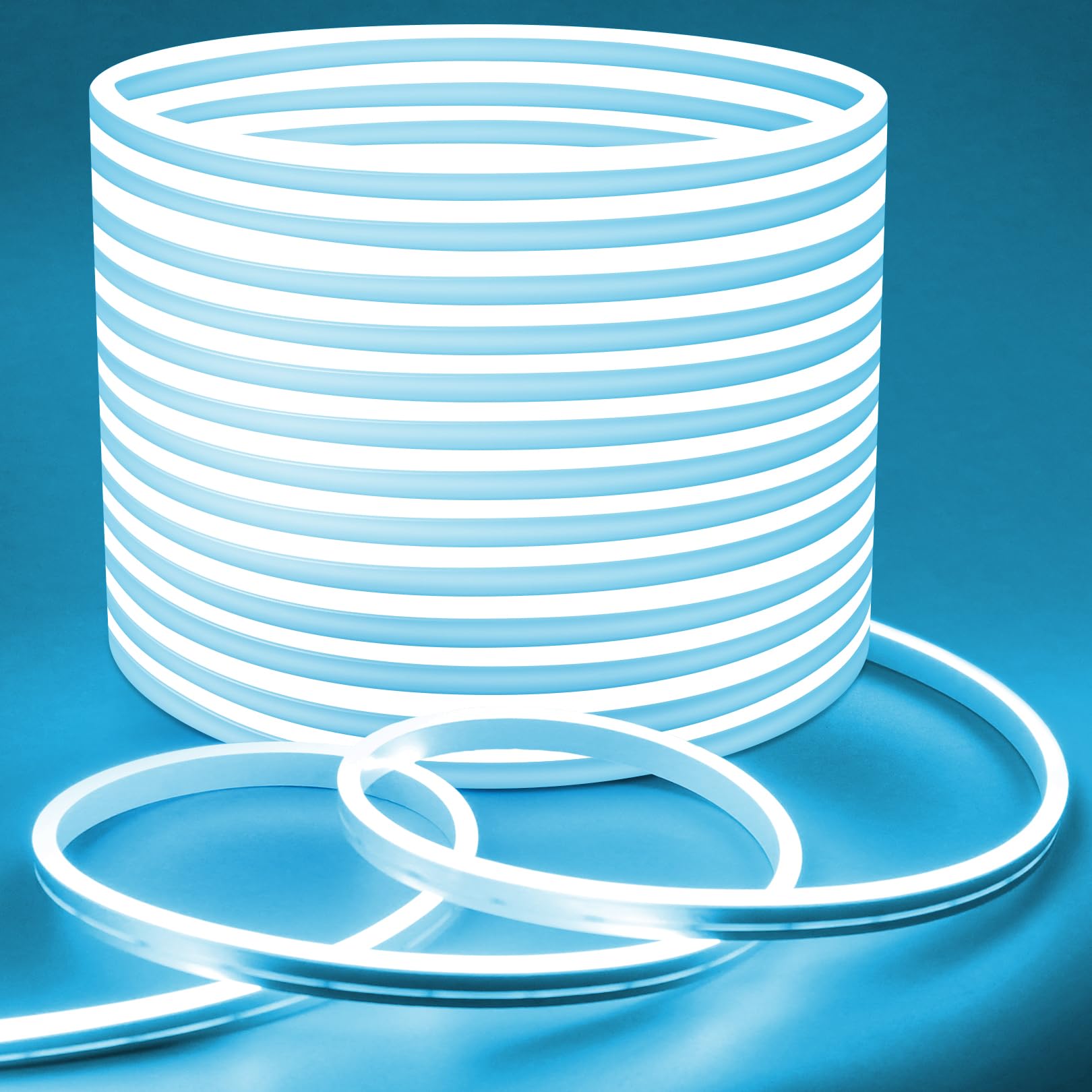 LamomoLED Strip Lights, 32.8Ft Ice Blue Neon Led Rope Lights, 0.65in/Cut DIY Flexible Silicone Waterproof 24V Led Light Strip for Bedroom,Indoor, Living Room, Kitchen（Power Adapter not Included）