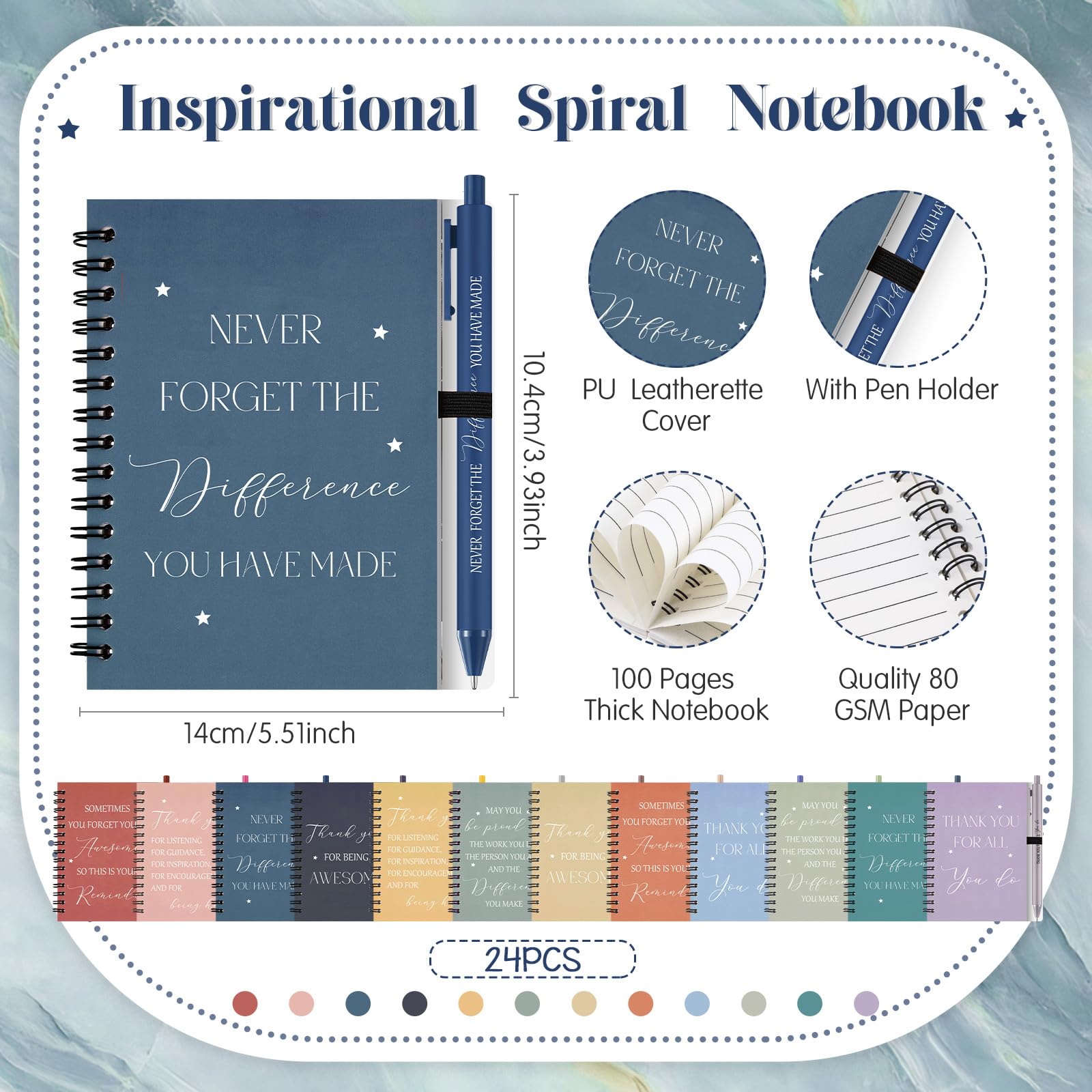 Sinmoe 24 set Employee Appreciation Gifts Bulk Inspirational Spiral Notebook Journal with Motivational Ballpoint Pen Thank You Gifts for Coworker Teacher Staff Colleague - Image 3