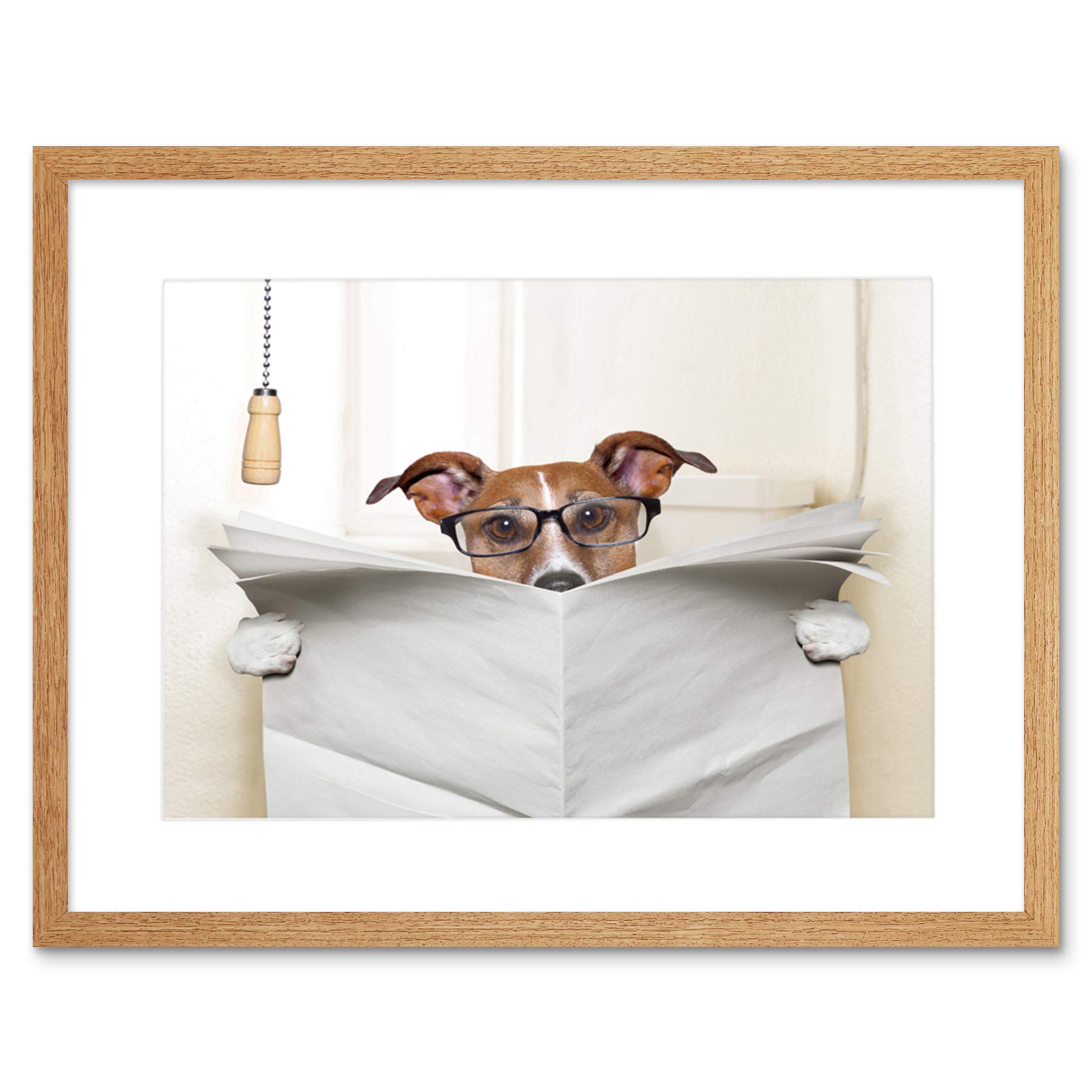 Wee Blue Coo Photo Mock Up Jack Russell Toilet Reading Newspaper Framed Wall Art Print