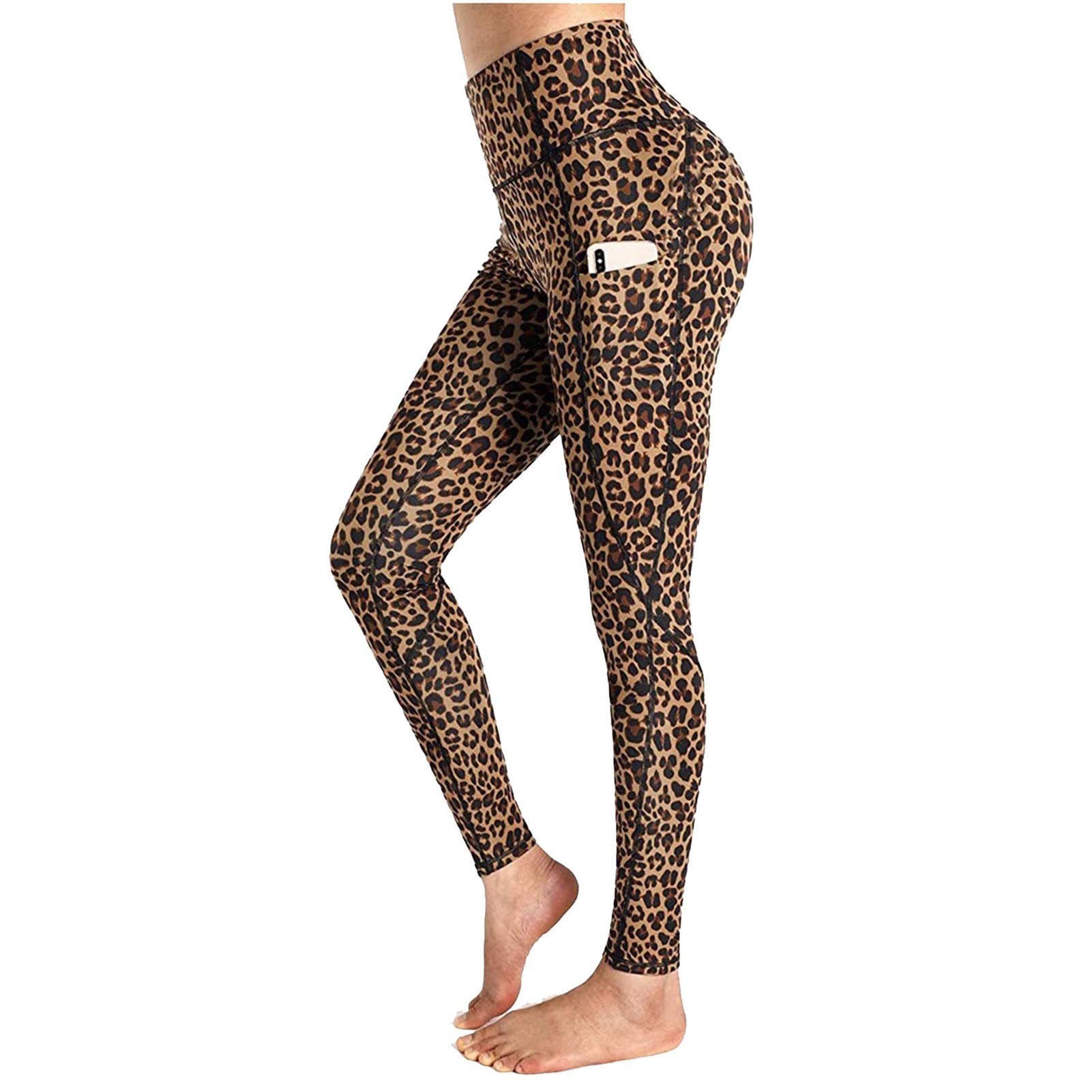 Długie Legginsy Damskie, Damskie wydruki sportowe Legginsy z kieszeniami, damskie wysoki talia Tummy Control Skinny Yoga Spodnie Workout Rajstopy Fitness rozciągliwe sportowe legginsy do jogi (Color
