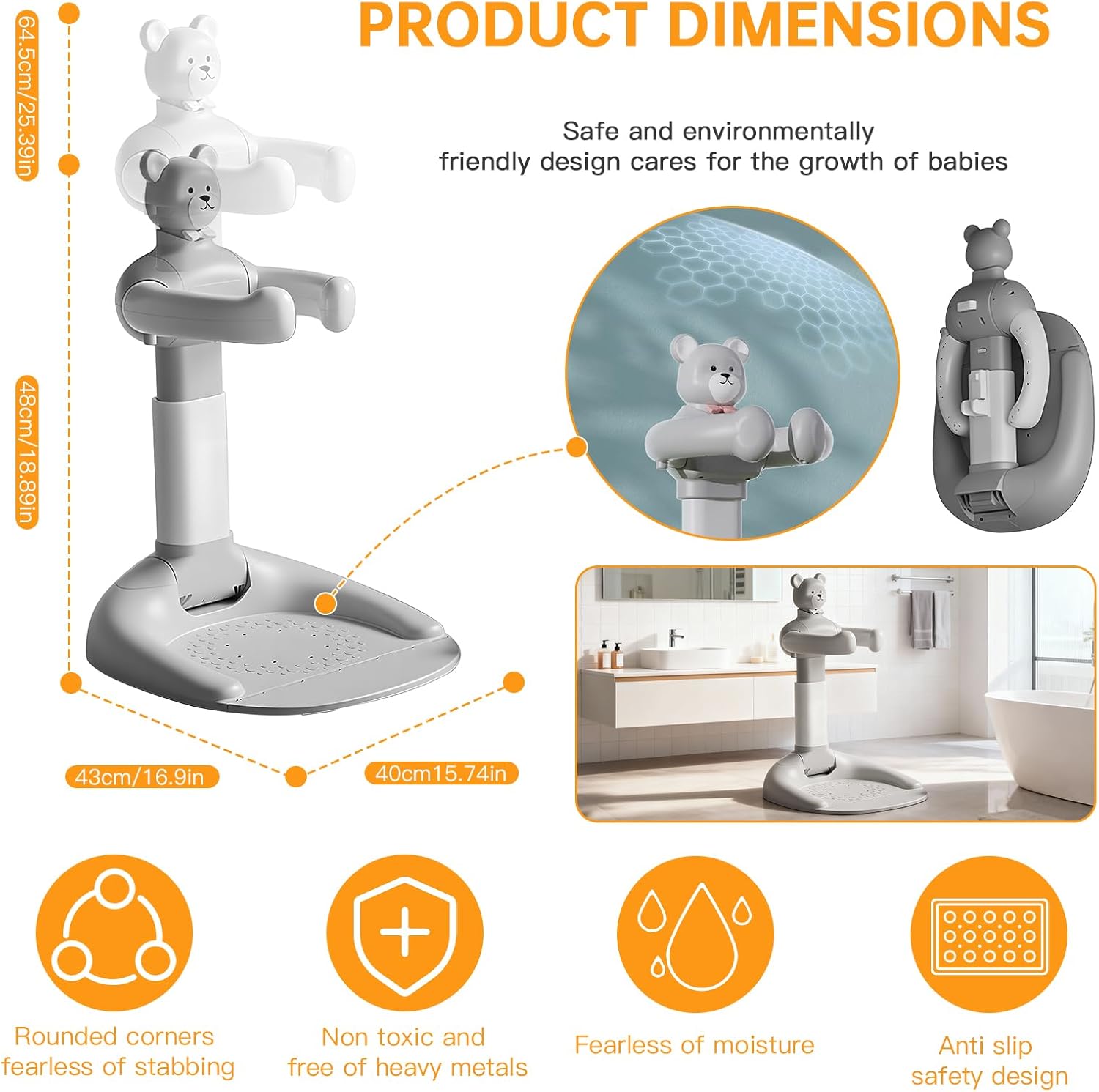 baby shower stand and baby shower standing support adjustable standing bath stand with non-slip base
