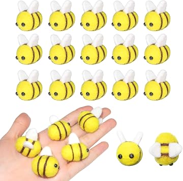 HADDII Felt Bees for Crafts,20 Pcs Small Wool Bumble Bee Plush Decor