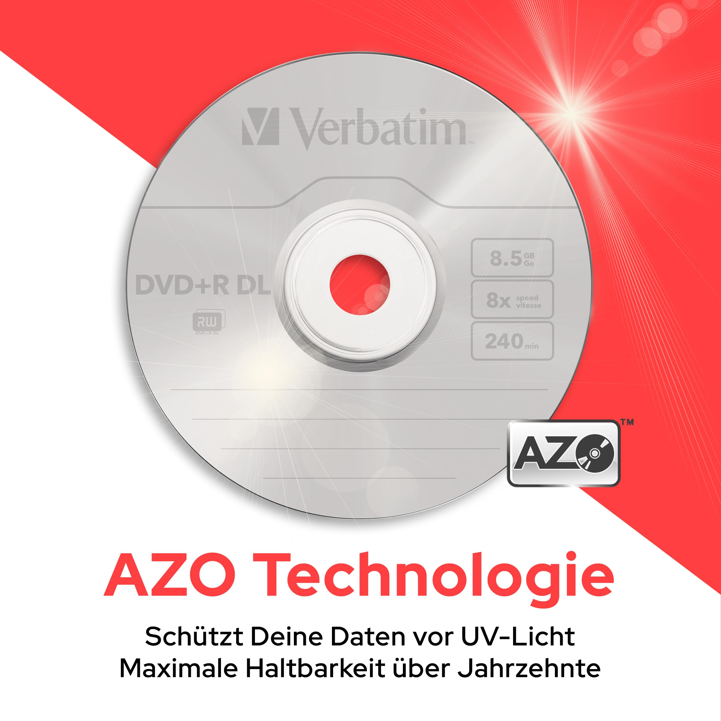 Verbatim DVD-R 8x Double Layer Wide Thermal Printable 8.5GB, DataLifePlus, 50er Pack Spindel, DVD Rohlinge thermal bedruckbar, 8-fache Brenngeschwindigkeit, DVD-R printable, DVD leer