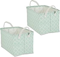 Vista 1 de DII Colección de almacenamiento de lavandería, contenedor plegable recubierto de polietileno con asas, celosía aguamarina, juego grande, 10.5 x 17.5