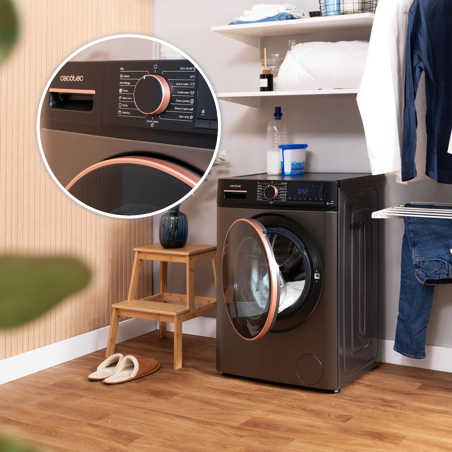 Cecotec Pralka 10 kg - Bolero ładunek Front DressCode 10610 Inverter Steel A. 1400 obr./min, Steam Max, Motor Inverter Plus, 15 programów, OnSmart, Smooth Wash, Stop&Go, guma antybakteryjna, Drum