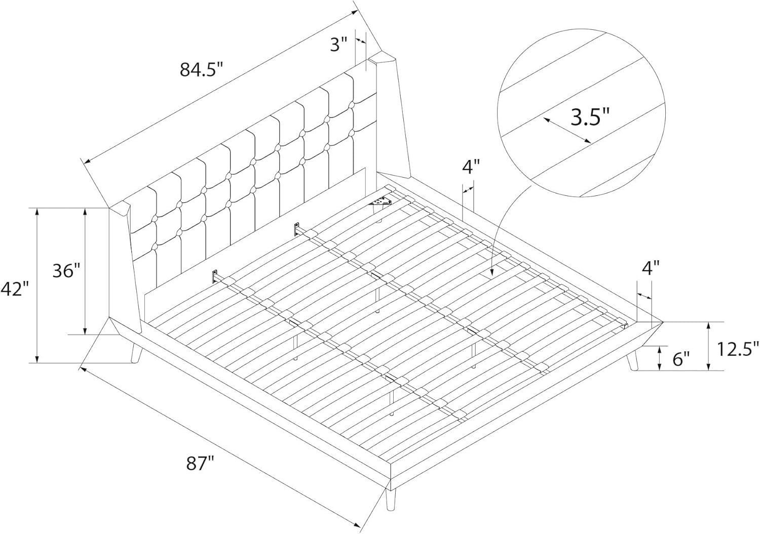Dimensional drawing of the DHP Aliyah Bed