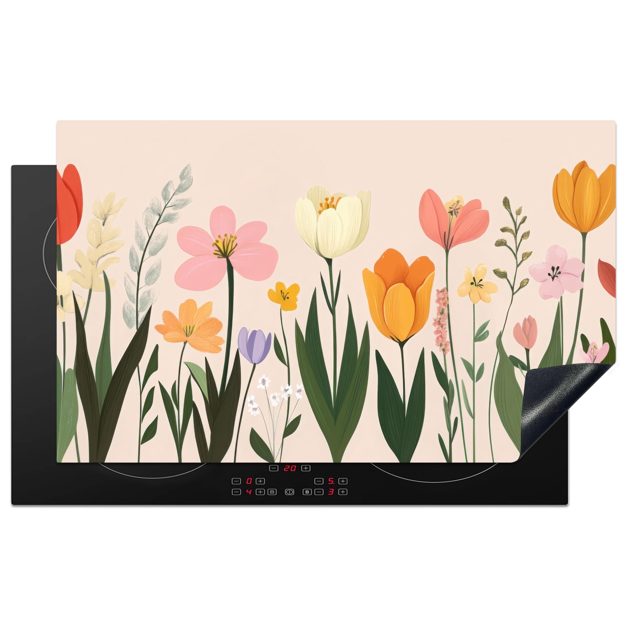 KitchenYeah© Induction Hob Protector Mat 20.5"x33.5" / 85x52 cm Cooker Top Protectors Cover Ceramic Covers Electric Hobs Vinyl Pastel Shades - Flowers - Illustration