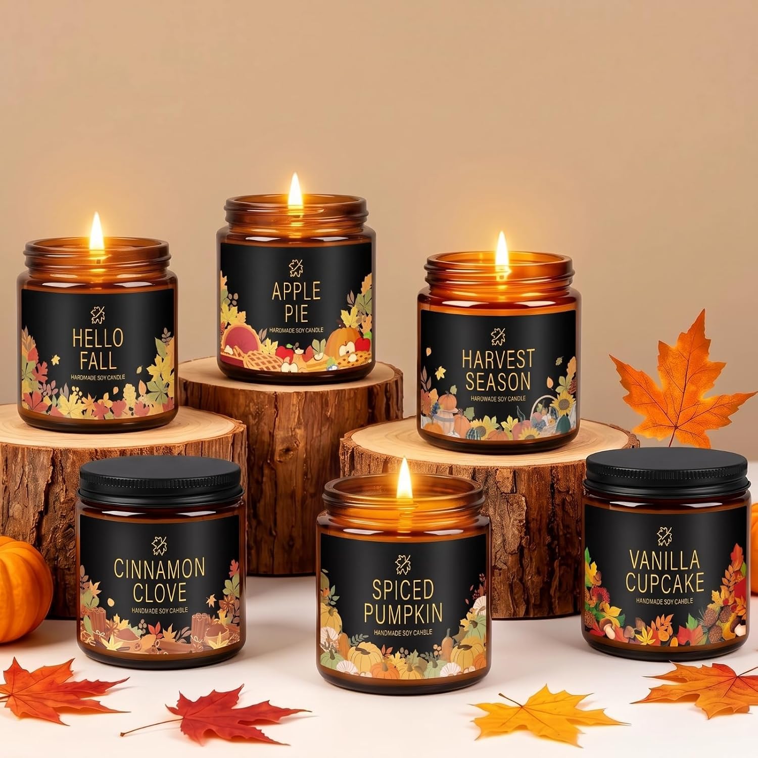 Landhoow 6 Pcs Fall Scented Candle Gifts Set for Women, Fall-Pumpkin Hue
