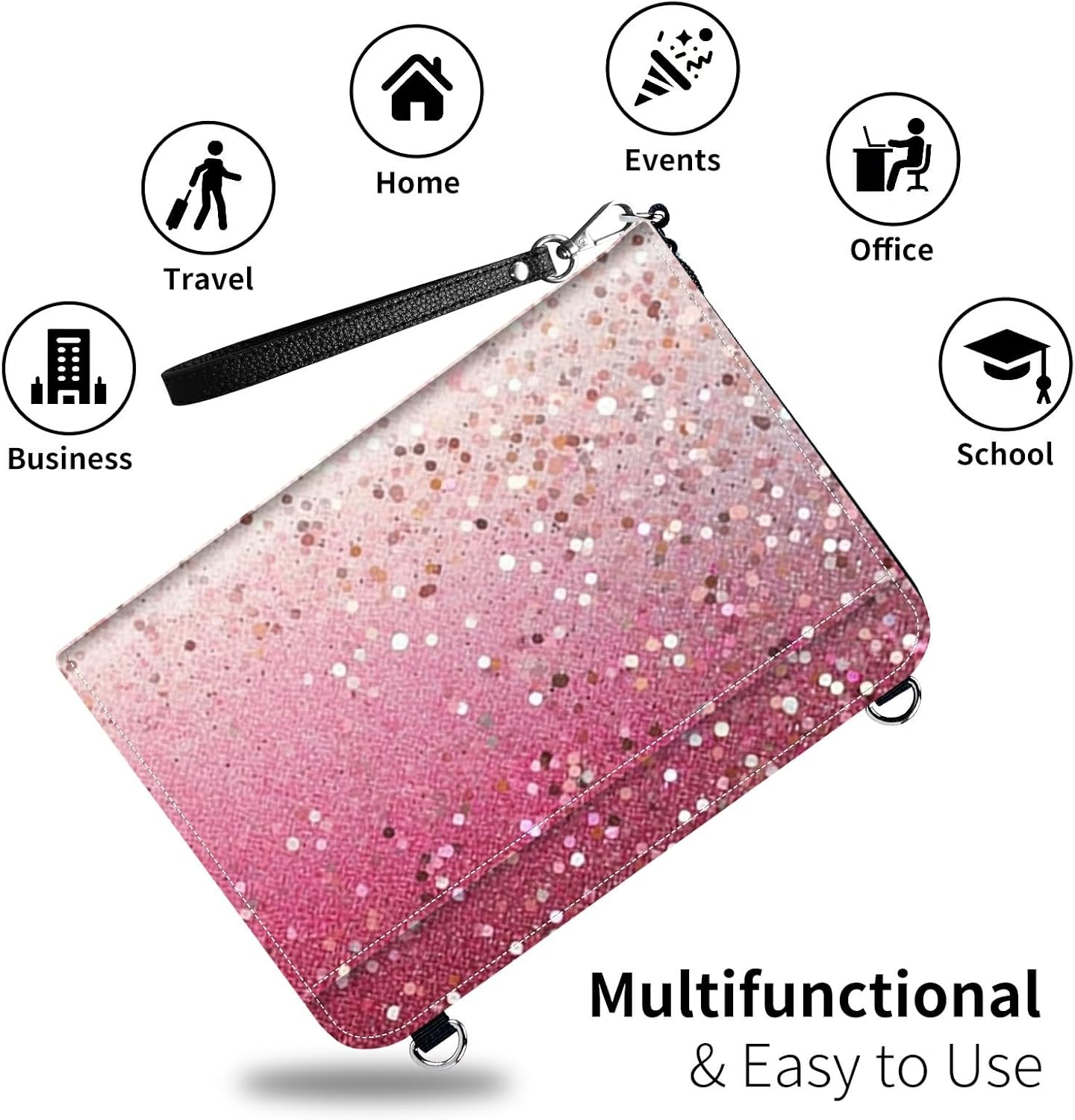 Passport Wallet,Family Passport Holder,Family Passport Bags for Travel,Travel Document Organizer Credit Cards Case with Removable Wristlet Strap for Women and Men,Pink Glitter