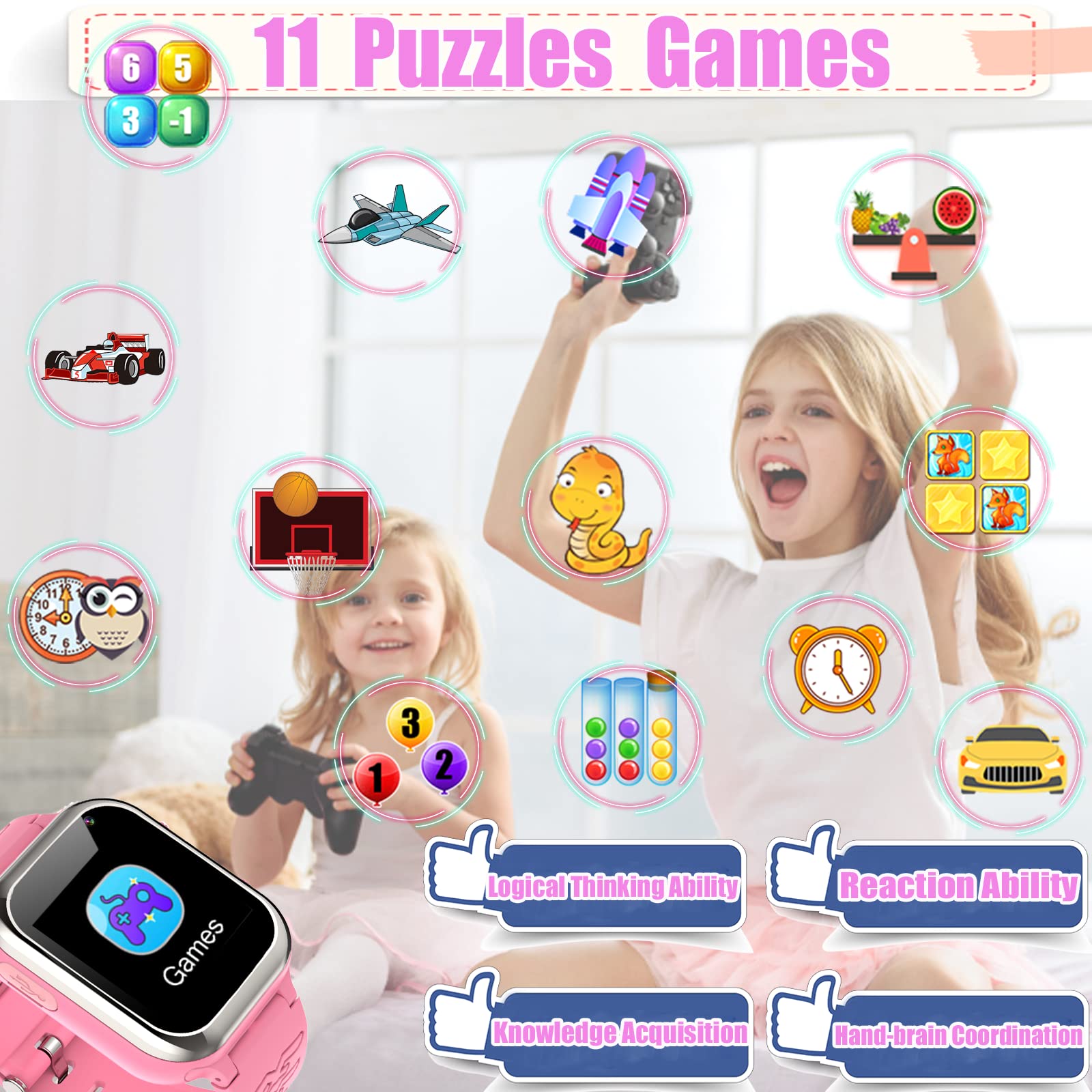 Reloj Inteligente para Niños, Smartwatch Niños Teléfono con SOS, podómetro, Juegos, Reloj Despertador, música, cámara, Reloj niño de 4 a 12 años Regalo