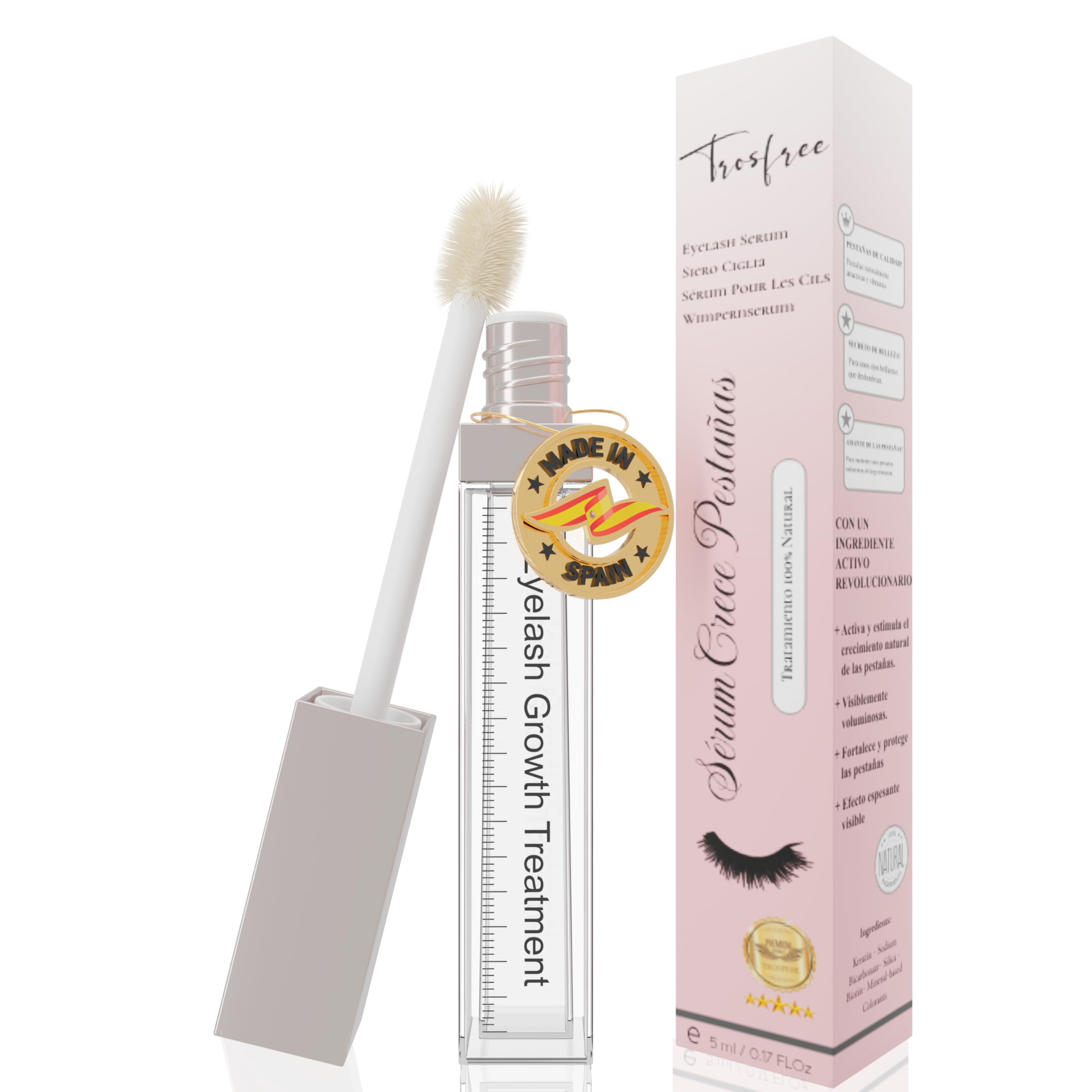 TROSFREE: Serum Pestañas Crecimiento 5 ml - Suero Crece Pestañas Pestañas y Cejas - Bioactivador de Queratina Pestañas - Eyelash Growth Serum