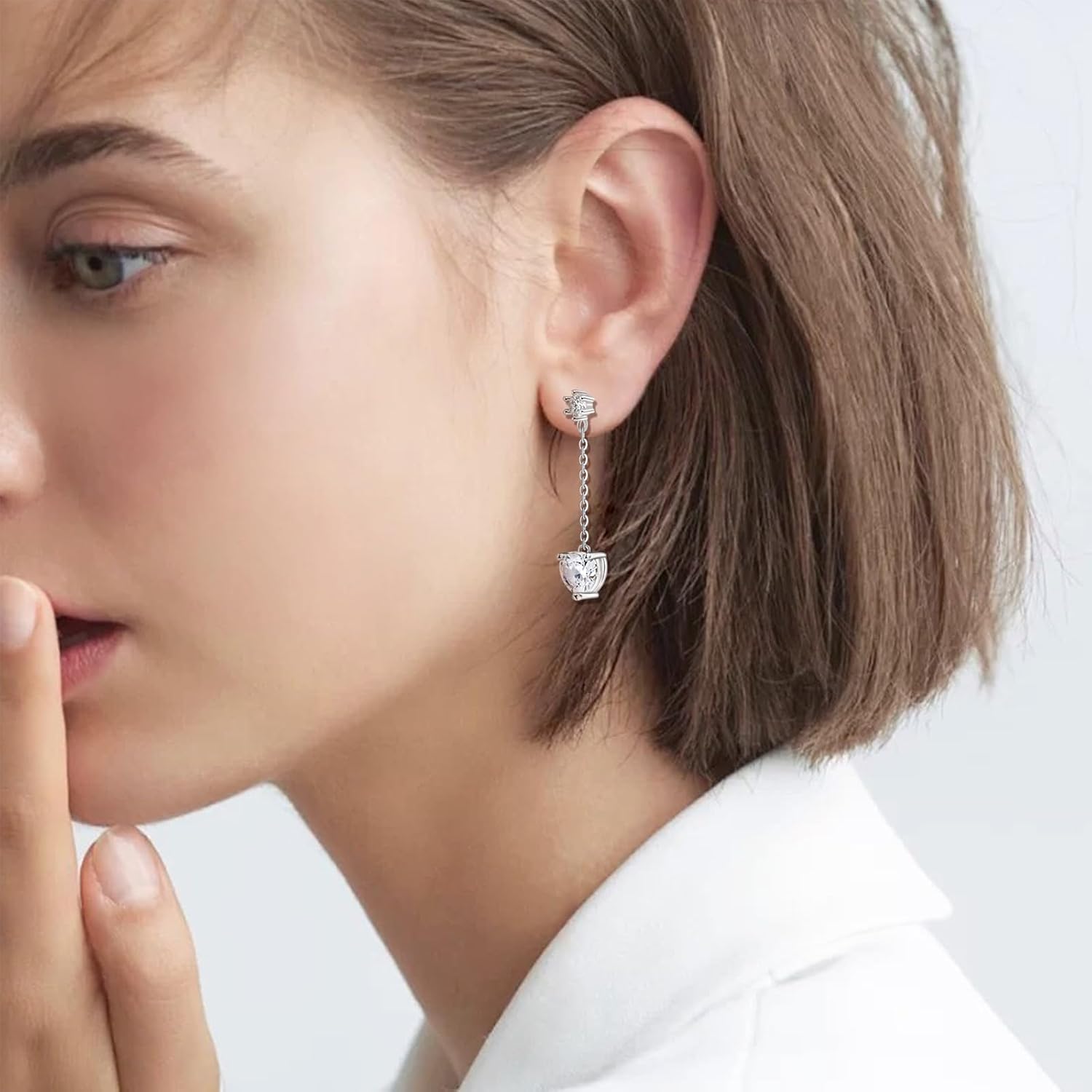 Sterling Silver Heart Dangle Earrings for Women Hypoallergenic Cubic Zirconia Charm Elegant Chain Earrings Jewelry Gifts for Wife Sister - Image 3