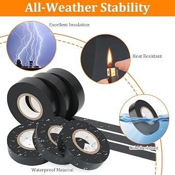 6 Pack Black Electrical Tape, 66 Ft Waterproof Electric Tape Black