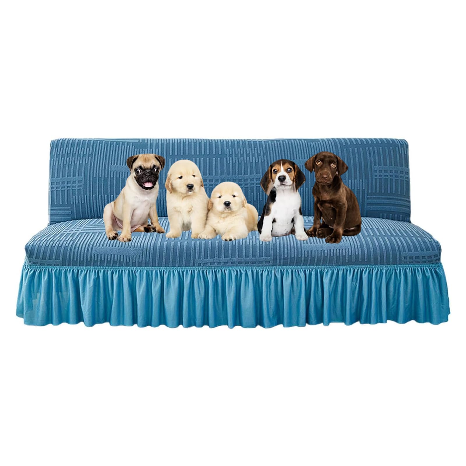 Housse de canapé-lit sans accoudoirs lavable pour rénover un futon usé avec jupe bleue L