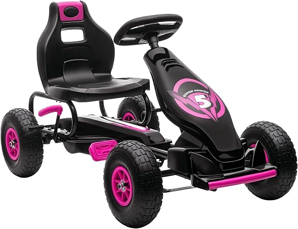 Aosom Kids Pedal Go Kart Ride-on Toy with Ergonomic Comfort, Pedal Car with Tough, Wear-Resistant Tread, Go Cart Kids Ca