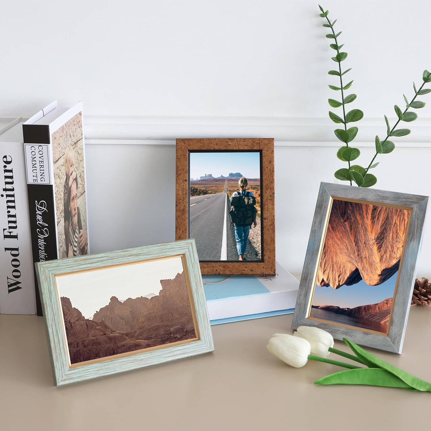 Fixwal 4x6 Picture Frame Set of 5, Vintage Photo Frame, Rustic Retro Picture Frame with Tempered Glass, Decorative Art on Walls and Tabletop Placement - Image 5