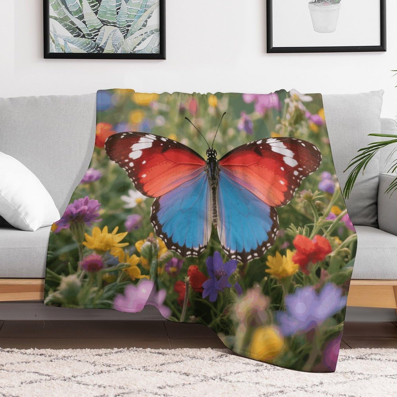 Custom Butterfly Blanket Lightweight Flannel Fleece Throw for Couch Sofa Bed Luxury Soft Cozy Plush Lap Bedtime Blanket for All Seasons Bedroom Home Decor Gifts 30x40