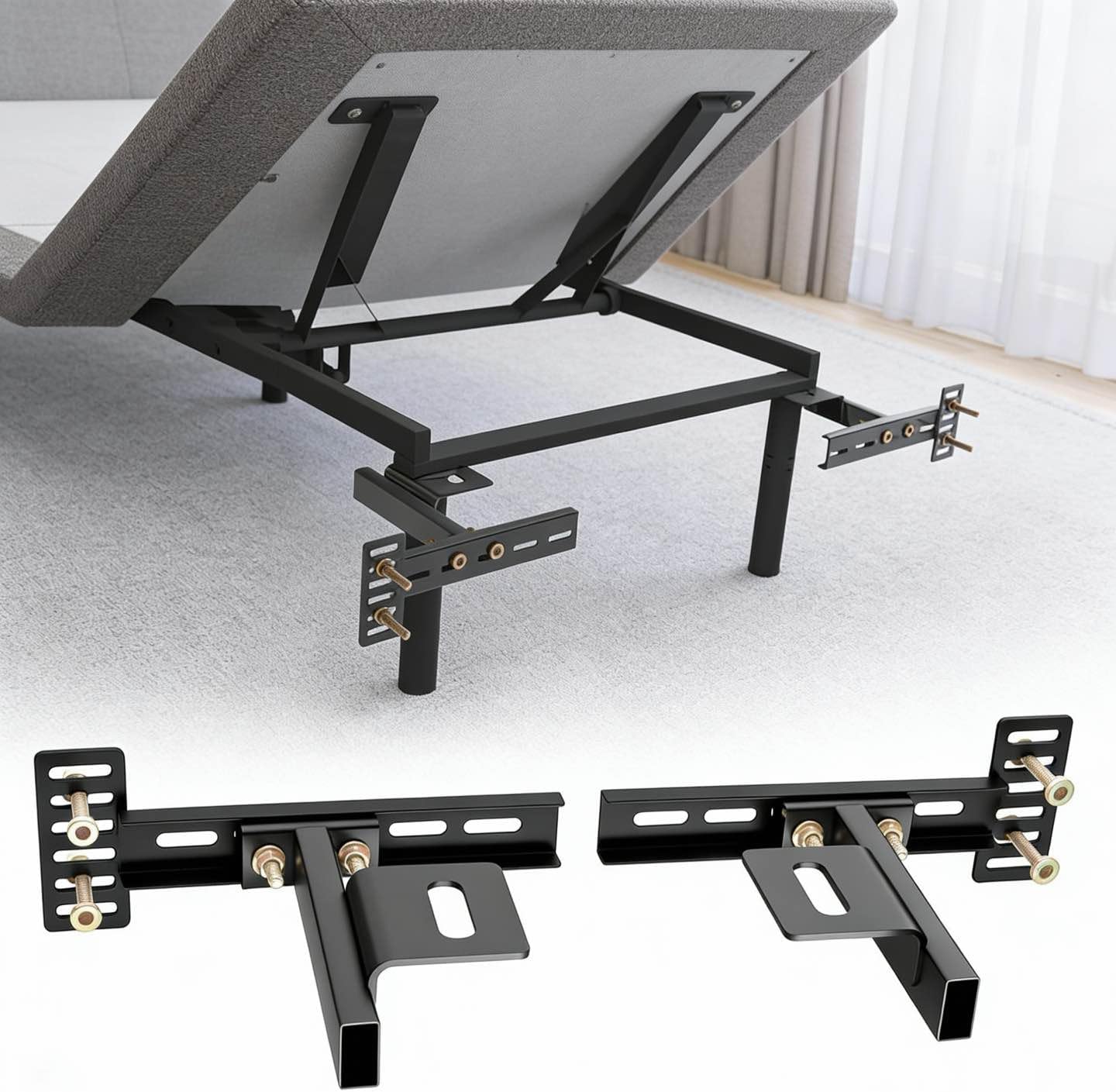 Headboard Brackets for Metal Bed Frame, Heavy Duty Headboard Attachment Kit with Hardware, Adjustable Headboard/Footboard Extension Brackets for Twin, Full, Queen, King Beds, 2 Pack (Black)