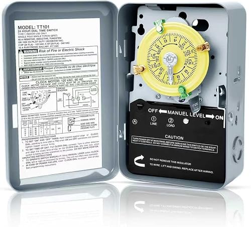 T101 Mechanical Timer Switch,120V 40A SPST,2HP for Outdoor Light Timer, Water Heater, HVAC & Pool Pump – 12 ON/Off Cycles, Switch T101 for Light Lighting Water Heater Fan and HVAC Systems