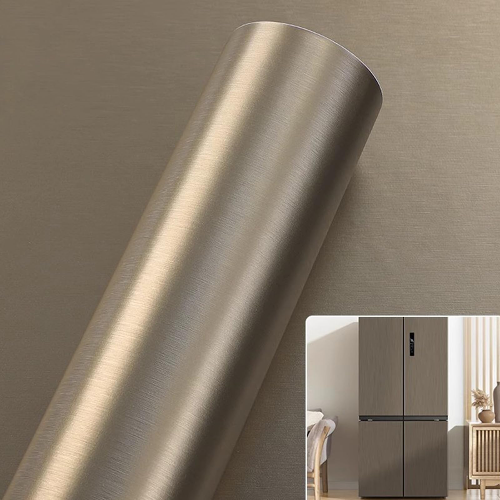 Wjywx Bronze Gold Brushed Peel And Stick Wallpaper, Bronze Metallic Accent Wallpaper Modern Shiny Metal Contact Paper, For Kitchen Appliances Waterproof Removable Wall Paper Refrigerator(,60Cmx3m)