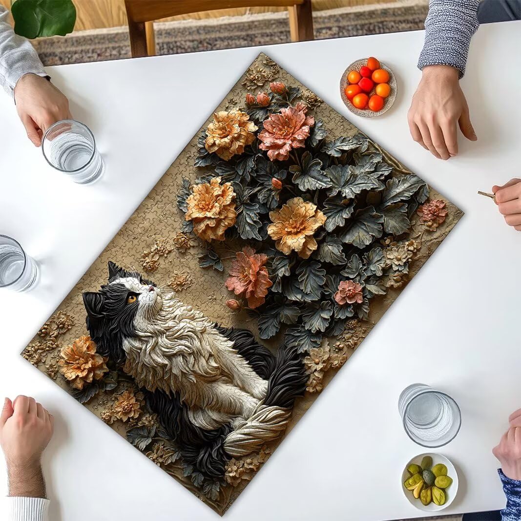Puzzle 1000 Piezas, Puzzle Gato de Madera para Adultos, Regalos -2150