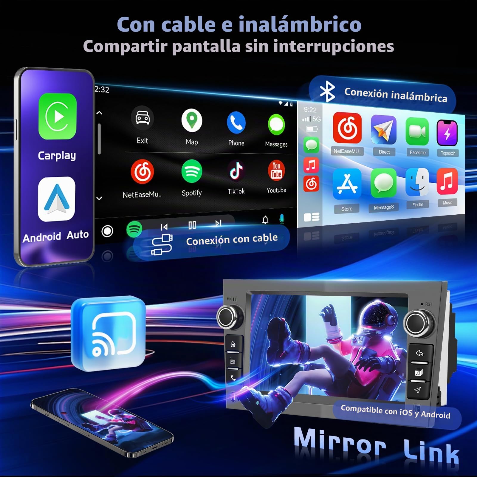 Hikity 4+128G Android Radio Coche para Opel Astra H/Zafira B/Corse C D Inalámbrico Carplay, Pantalla Táctil Incell 7 Pulgadas Android Auto/Bluetooth 5.0/GPS/FM/RDS/Cámara Trasera(Gris Acero)