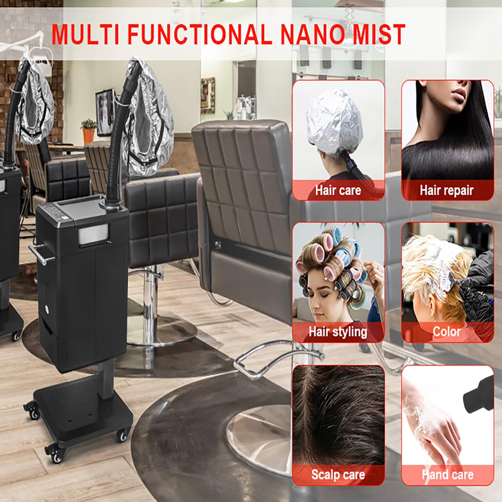 Macchina tintura capelli anionica multifunzionale 500 W, salone Micro Mist | Attrezzatura for spa da salone di base for vaporizzatore for capelli Nano, for la cura profonda dei capelli(Black)