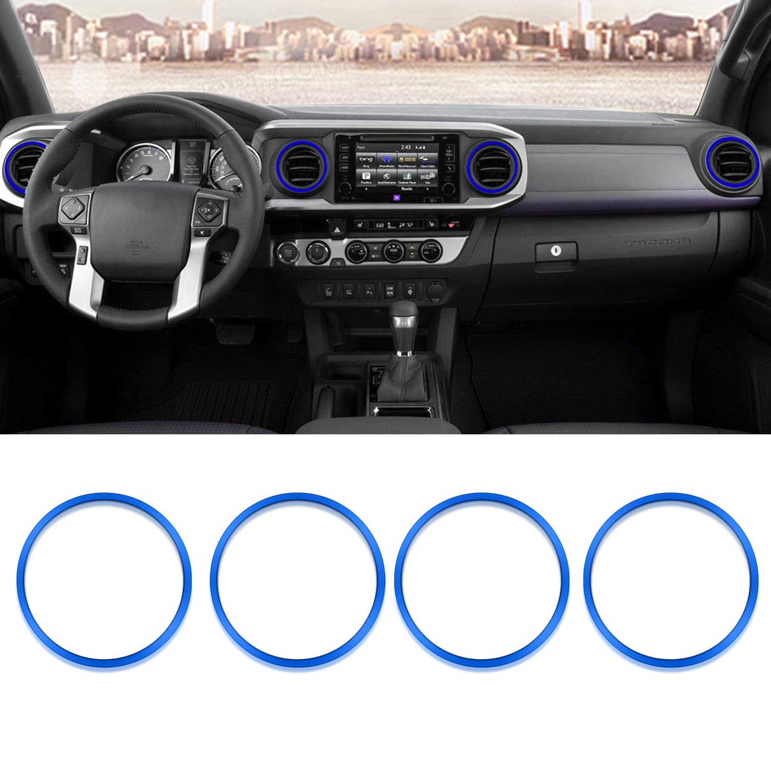 Kujunpao for Toyota Tacoma Outer AC Vent Decoration Rings Dash Dashboard Air Conditioner Air Outlet Vent Cover Trim Compatible with Toyota Tacoma 2016-2021 4pcs(Blue)