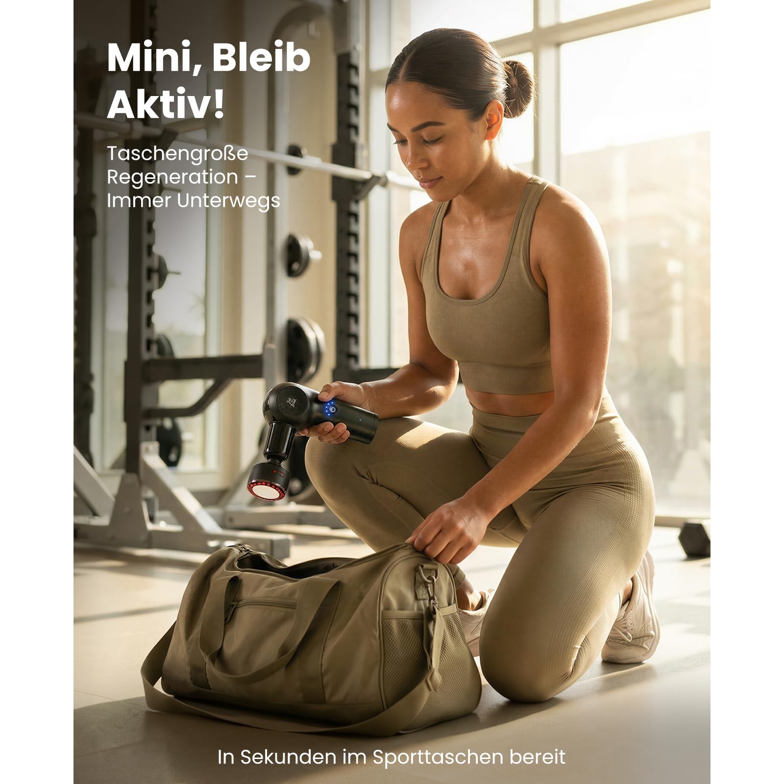 BOB AND BRAD L7 Ultra Mini Massagepistole | Wärmefunktion & Rotlicht, 2-in-1 Deep Tissue Massagegerät mit Verlängerungsgriff, 90° schwenkbarer Massagekopf für Rücken