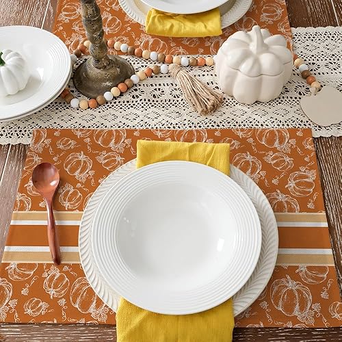 Miniatura 4 de ARKENY AP447-18 - Juego de 4 manteles individuales de otoño de 12 x 18 pulgadas, diseño de calabaza con texto "Hello Pumpkin" dibujado a mano,