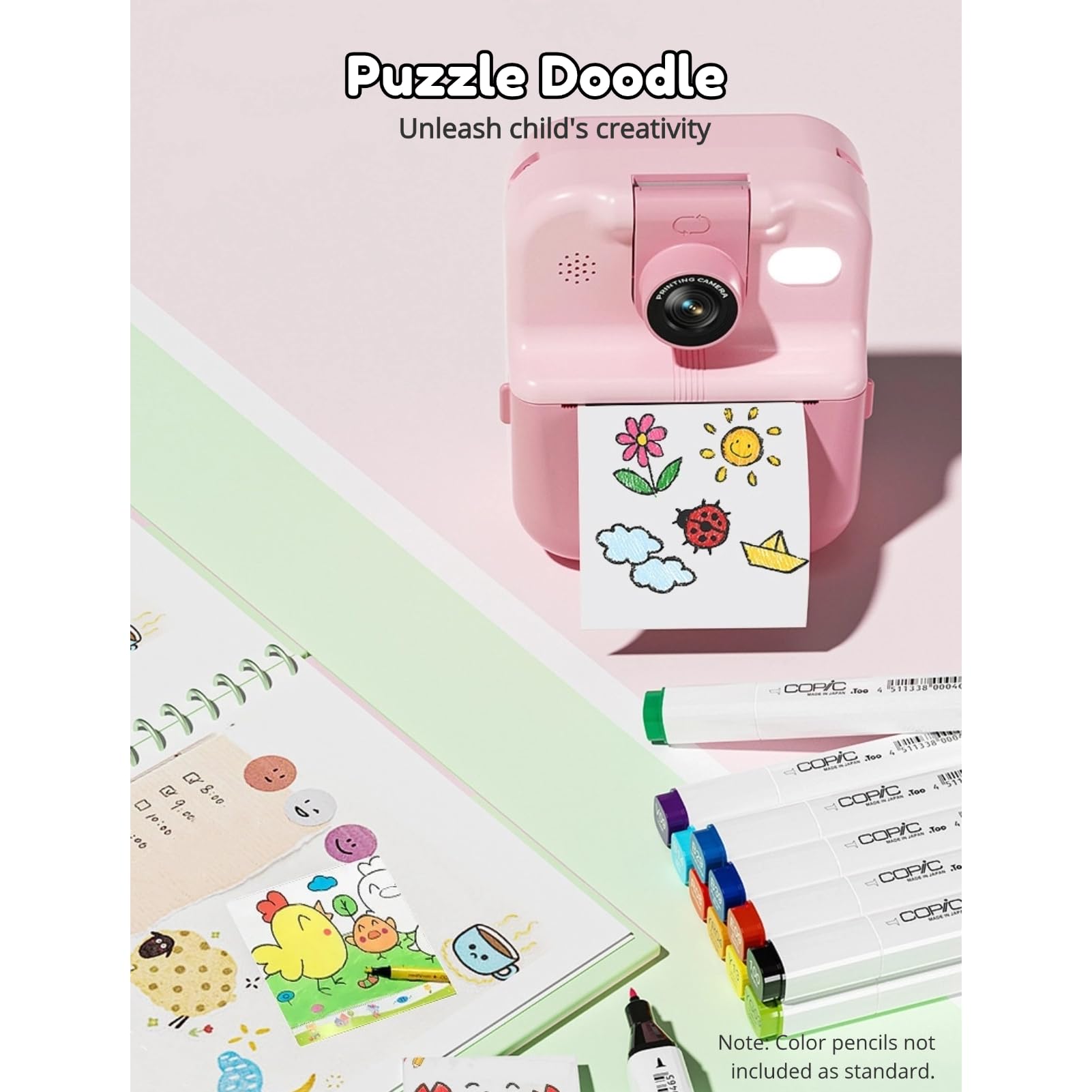 Aparat do Natychmiastowego Drukowania, Aparat dla Małych Dzieci 1080P 48 MP, 2,4-calowy Ekran IPS Obrotowy Obiektyw o 180 Stopni Przenośny Aparat do Selfie z 3 Rolkami Papieru