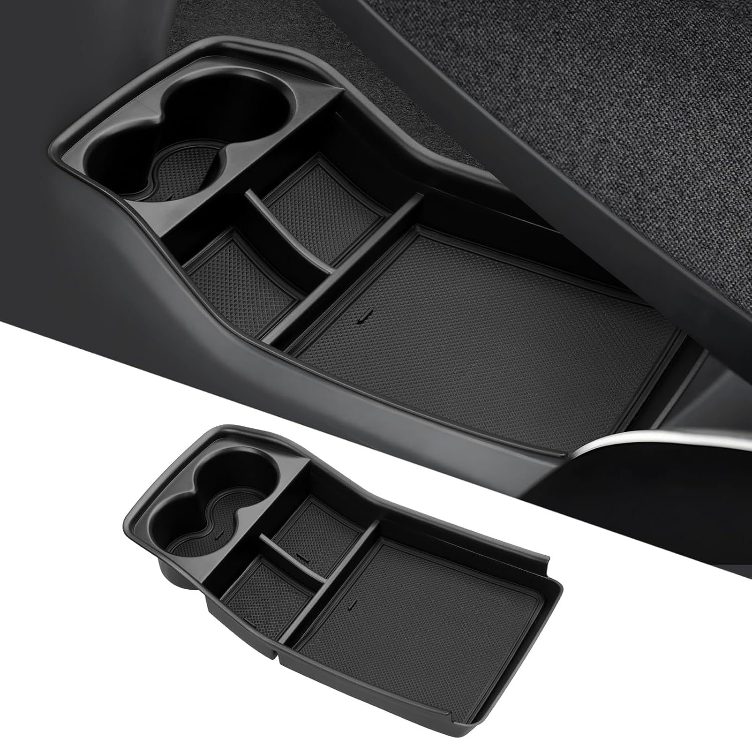 Autorder Lower Center Console Organizer for 2024 Kia EV9 Accessories Bottom Center Console Insert Tray with Cup Holder Storage Box