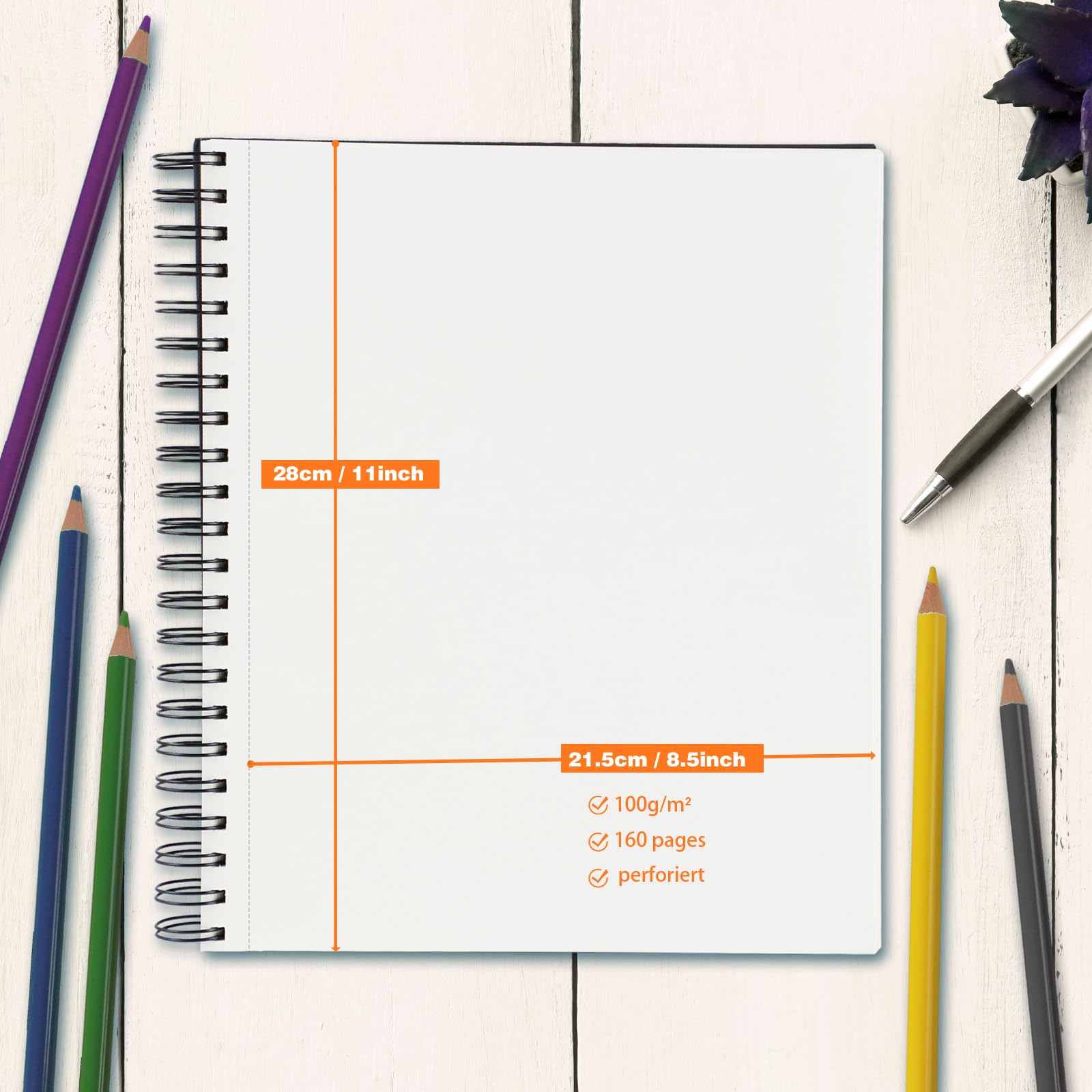 Paquete de 2 cuadernos de bocetos de tapa dura de 5.5 x 8.5 pulgadas y 1 paquete de 9 x 11 pulgadas, 3 paquetes de 80 hojas (68 libras/100 g/m²), cuaderno de bocetos de doble cara, encuadernado en