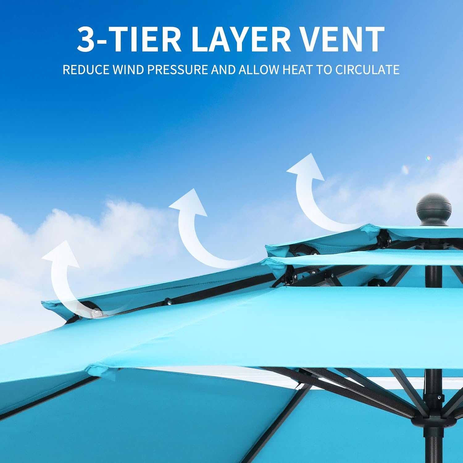 GDY 10 FT Outdoor Patio Umbrella with Umbrella Base, 3 Tiers Adjustable Market Umbrella with Crank and Tilt Perfect Table Umbrella for Garden Lawn Backyard Pool (Blue)