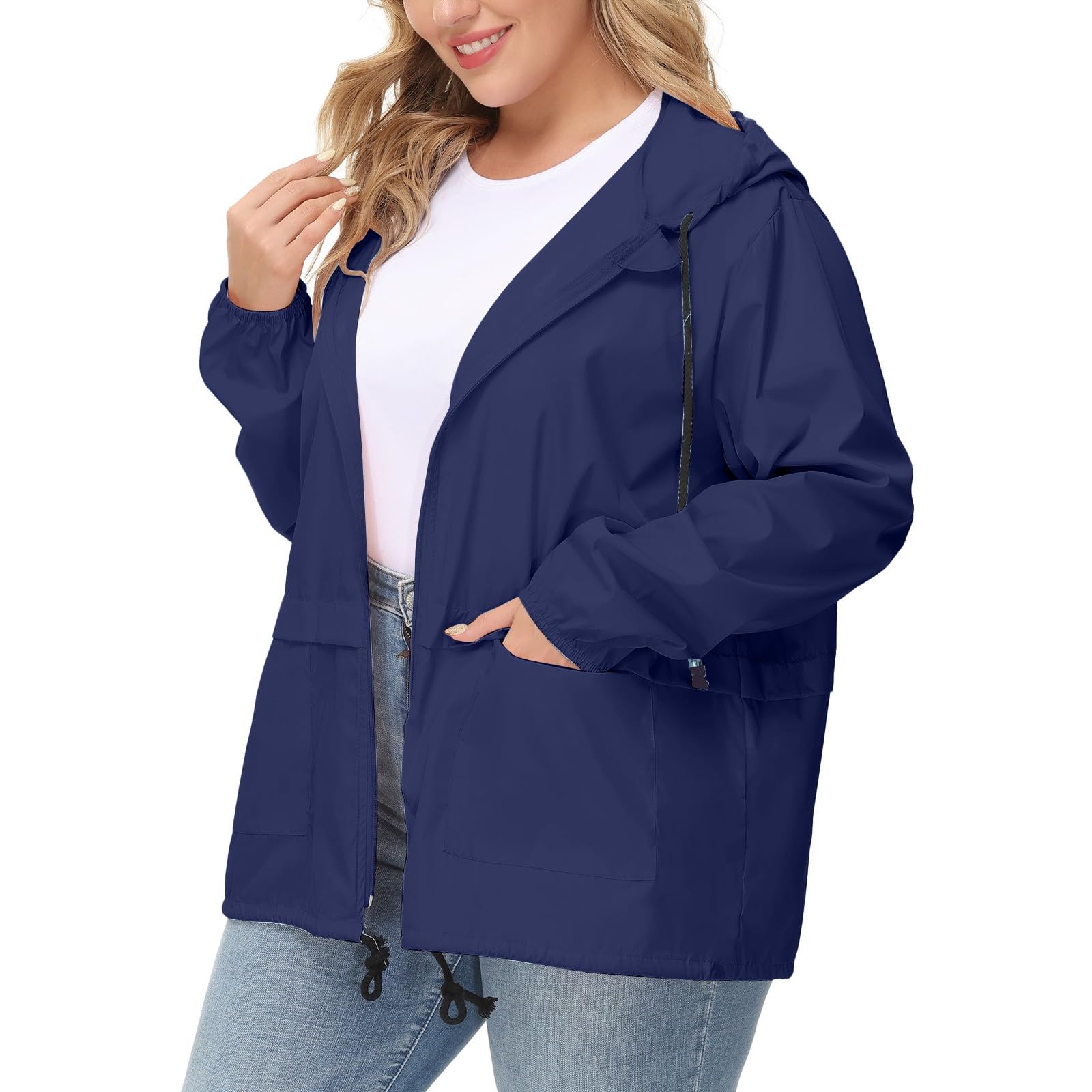 Giacca Antivento Di Media Lunghezza Con Cerniera Cappuccio Da Donna Giubbotto Bambina 2 Anni Invernale Impermeabile Womens Rain Jacket Trekking Waterproof Bici Sportiva Nero Montagna