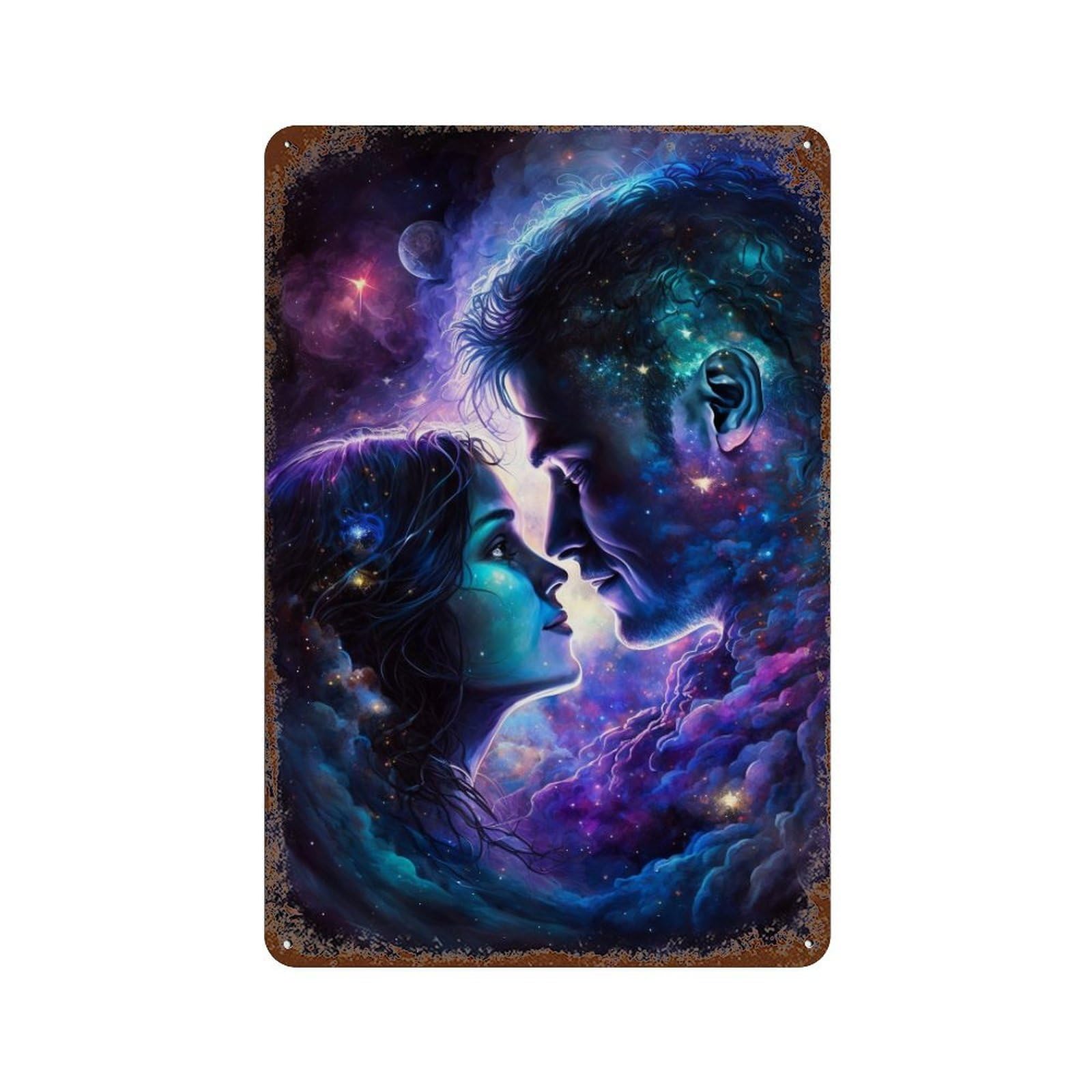 Vintage Rust Metal Sign Cosmic Love Romance 11.8"x7.9", Old School Wall Decor for Office, Studio And Wall Decor