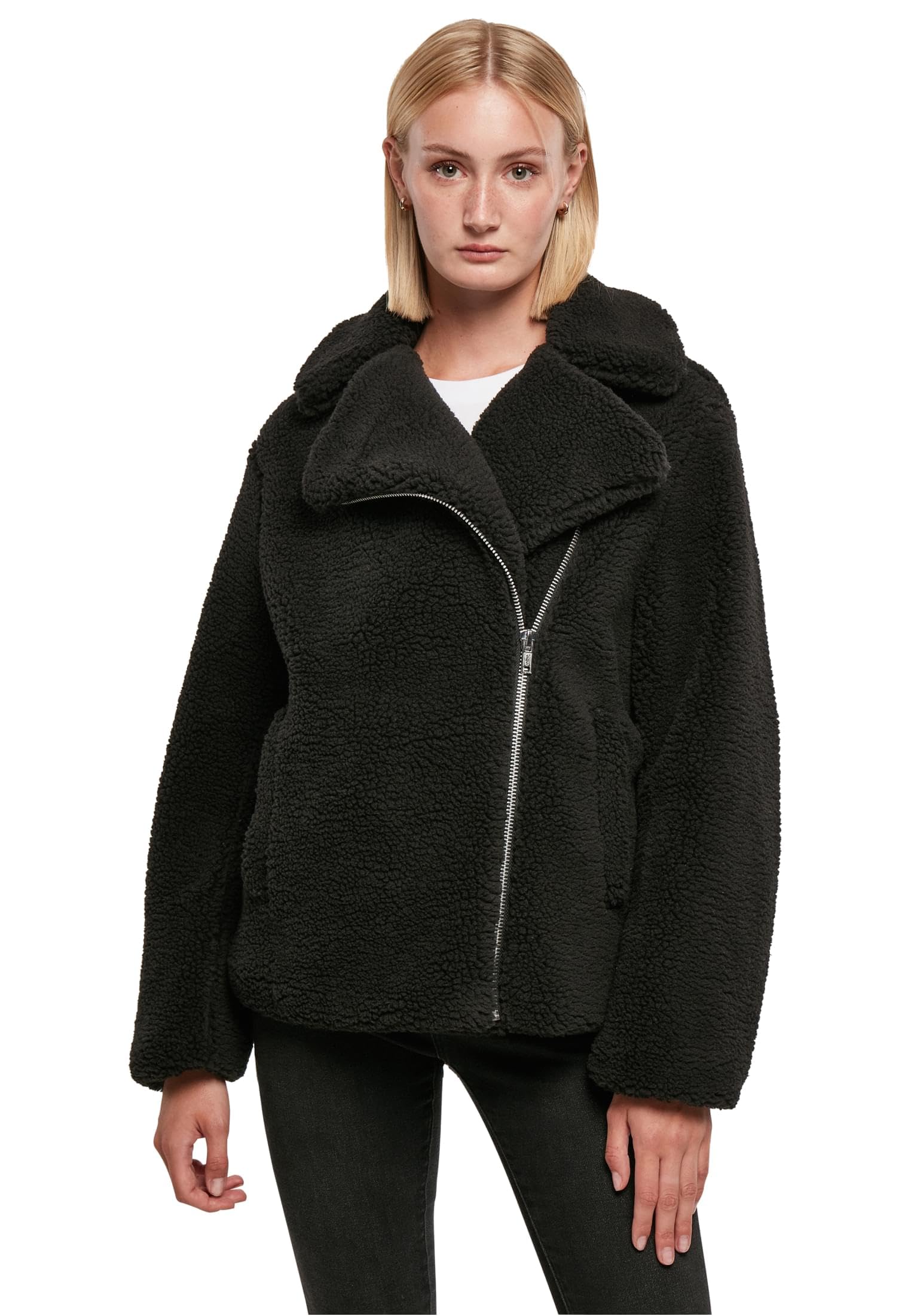 Urban Classics Ladies Sherpa Biker Jacket Chaqueta, Black, L para Mujer