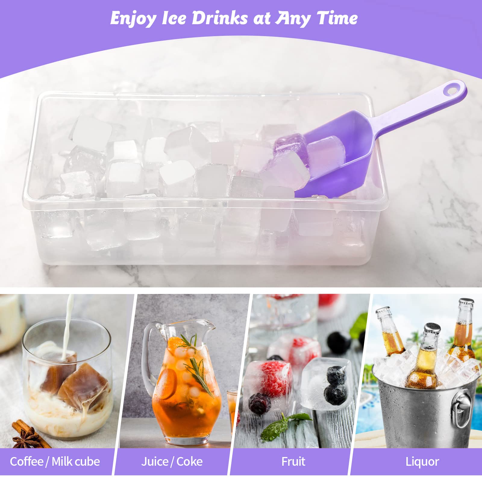 Lebensmittelqualität Silikon-Eiswürfel-Tablett mit Deckel und Aufbewahrungsbehälter für Gefrierschrank, Spill-Resistant Cover&Eimer, flexible Eiswürfel-Formen mit Eisbehälter, Scoop-Abdeckung