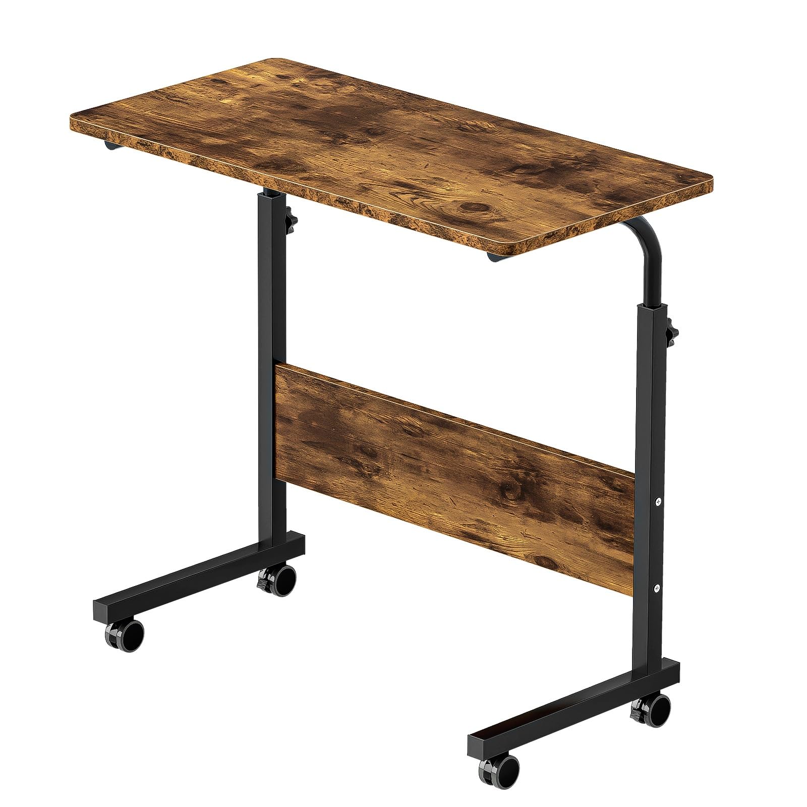 sogesfurniture 05#1-80OK-BH Laptoptafel, in hoogte verstelbaar, laptopstandaard, computertafel met wielen, mobiele bijzettafel, verzorgingstafel voor bed en bank, 80 x 40 x 71-90 cm, eiken