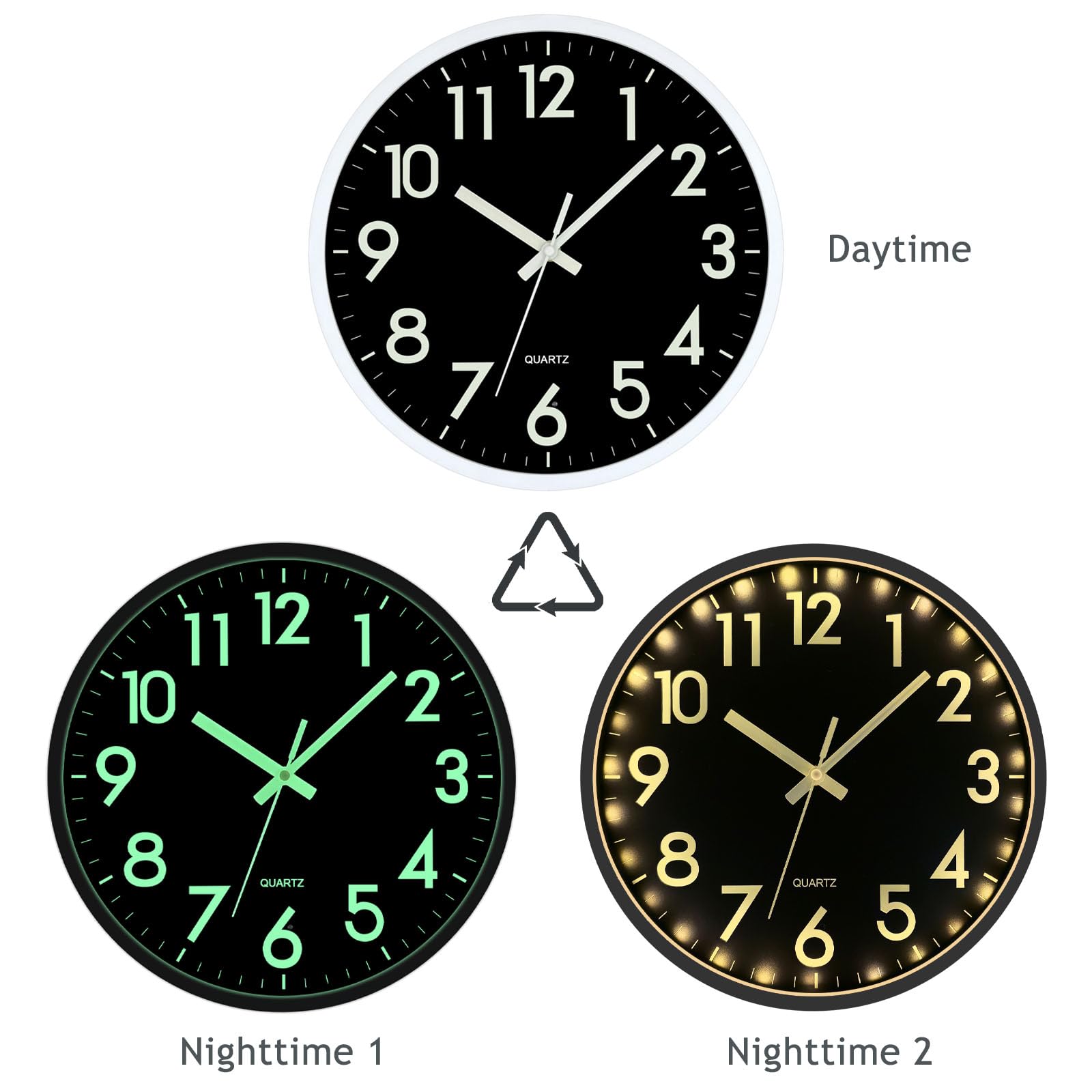 JoFomp Horloge murale LED pour chambre à coucher, lumière nocturne, 30,5 cm, horloge murale silencieuse à piles, horloge murale lumineuse pour décoration de salon, horloge murale moderne