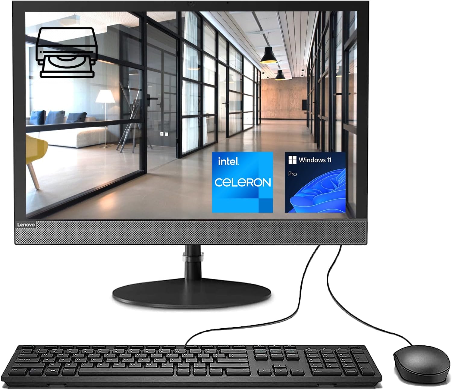 Lenovo V130 All-in-One Business Desktop, 19.5” HD+ Display, Intel Celeron J4025, 16GB RAM, 512GB PCIe SSD, DVD-RW, Wi-Fi, Webcam, HDMI, Wired Keyboard & Mouse, Windows 11 Pro