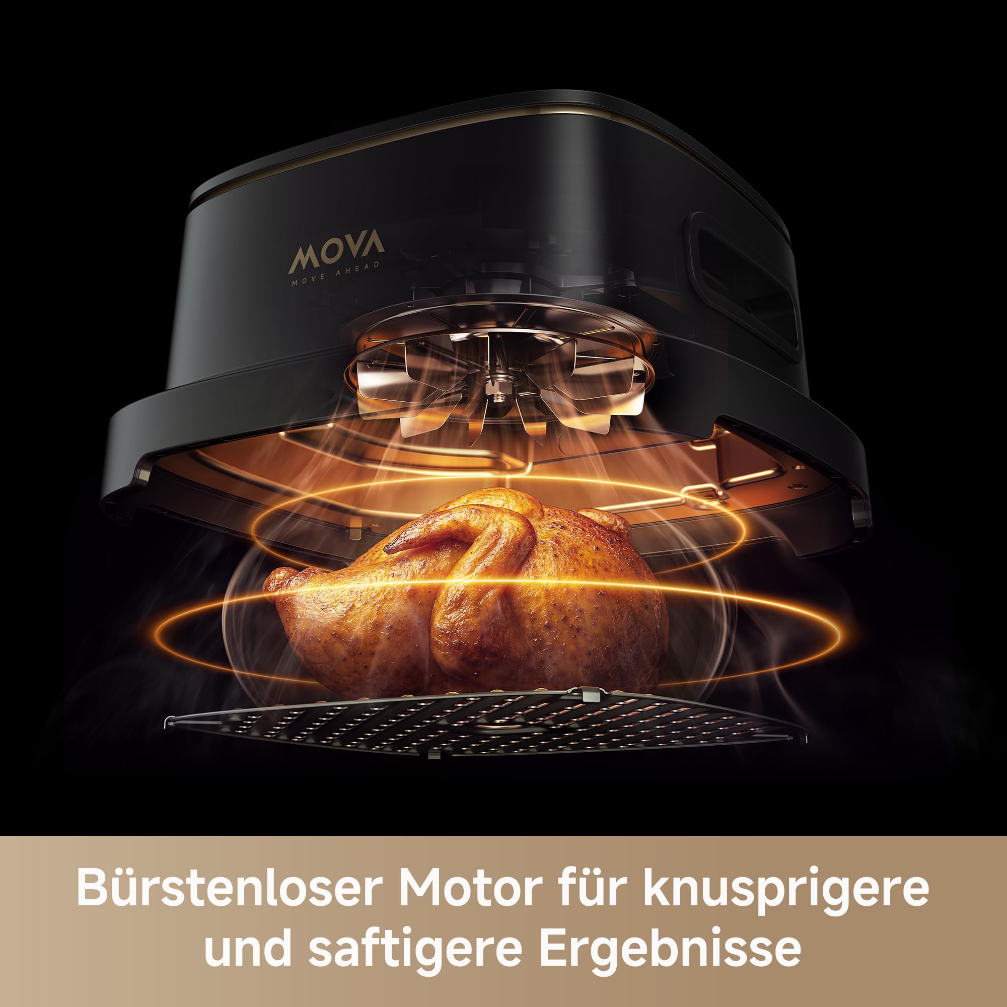 Mova Aeroglass AF20 Pro Heißluftfritteuse: Transparenter Glasinnenraum, Doppeltes Fassungsvermögen (4 l + 2,5 l), Glasschüssel, Bürstenloser Motor, 8 Rezepte, 40–210 °C, Intelligente Voreingestellte