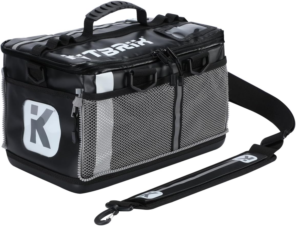 Waterproof Sports Duffel Bag, Personal Item Travel Bag 15.3" x 9.4" x 9.4" - Solid Base - Built for Wet, Muddy Gear - Multi-Use Swimming, Gym, Soccer, Camping, Triathlon Transition Bag - Black